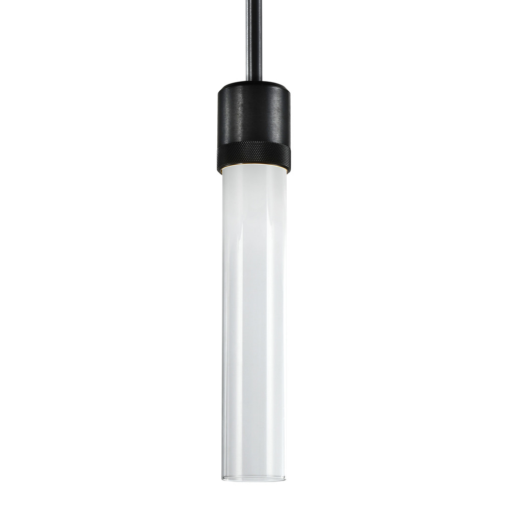 3" LED 3CCT Cylindrical Pendant Light, 12" Clear Glass and Satin Brushed Black Finish