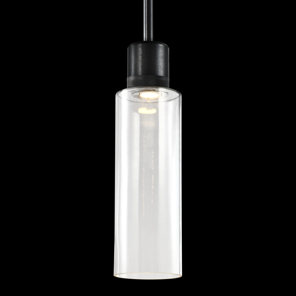 6" LED 3CCT Cylindrical Drum Pendant Light, 18" Clear Glass and Satin Brushed Black Metal Fi