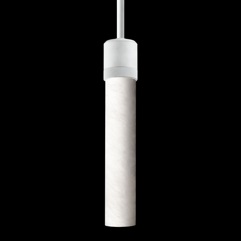 3" E26 Cylindrical Pendant Light, 12" Spanish Alabaster and Matte White Finish