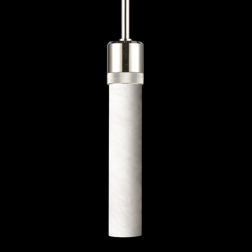 3" E26 Cylindrical Pendant Light, 12" Spanish Alabaster and Polished Nickel Finish