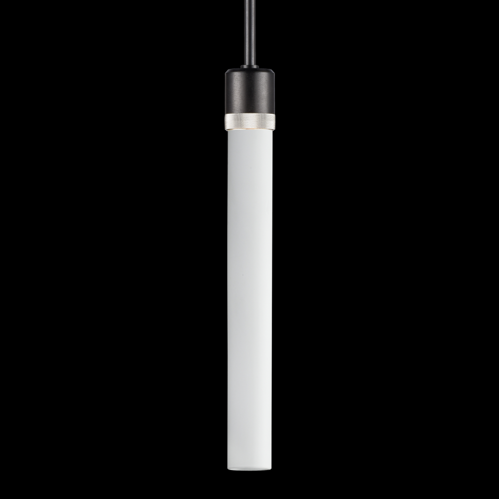 3" E26 Cylindrical Pendant Light, 18" Frosted Glass and Satin Brushed Black with Nickel Fini