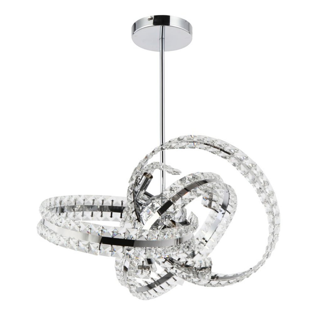 6-Light 19" 3 Band Orbital Chrome Crystal Pendant Light