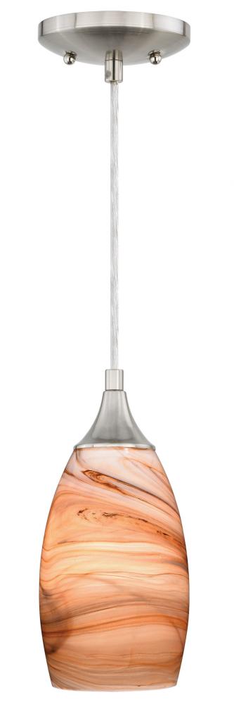 Milano 4.75-in Mini Pendant Toffee Swirl Glass Satin Nickel