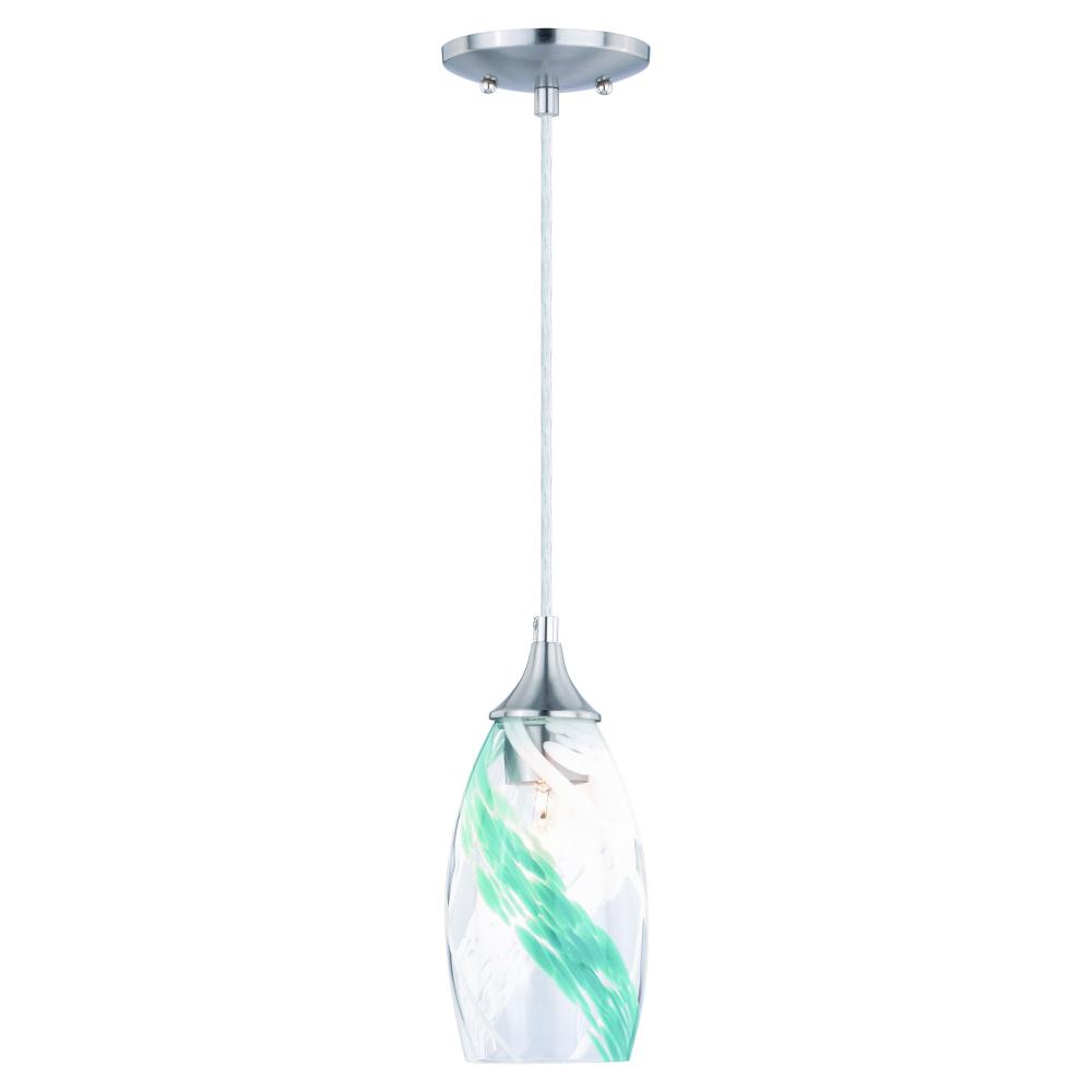 Milano 4.75-in Mini Pendant Caribbean Swirl Glass Satin Nickel