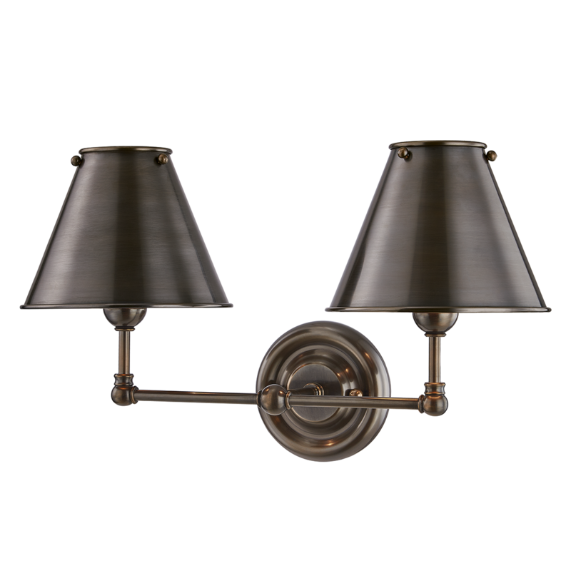 2 LIGHT WALL SCONCE W/ METAL SHADE