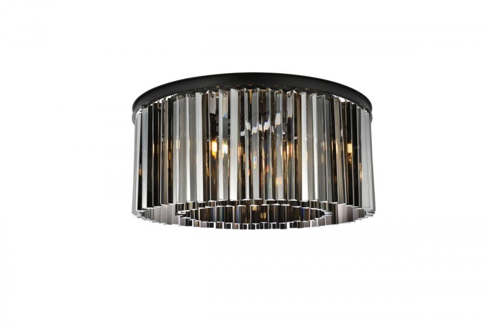 Sydney 8 Light Matte Black Flush Mount Silver Shade (Grey) Royal Cut Crystal