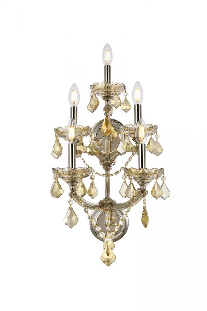 Maria Theresa 5 Light Golden Teak Wall Sconce Golden Teak (Smoky) Royal Cut Crystal