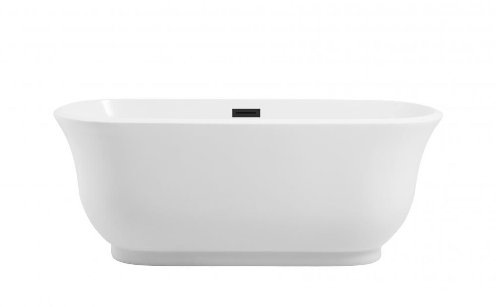 59 inch Soaking Bathtub in Glossy White with Matte Black Trim