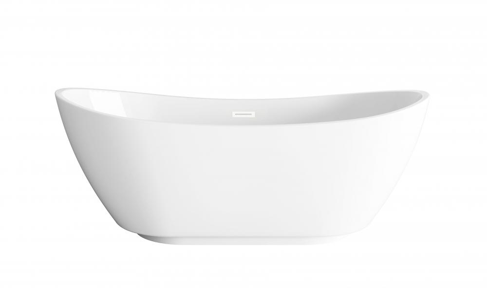 67 inch Soaking Bathtub in Glossy White with Polished White Trim