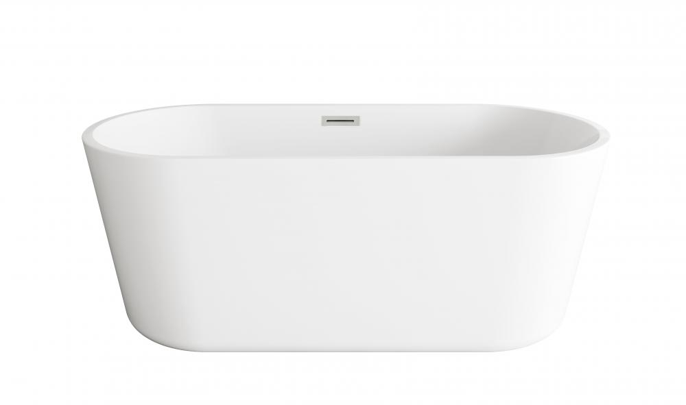 59 inch Soaking Bathtub in Glossy White with Brushed Nickel Trim