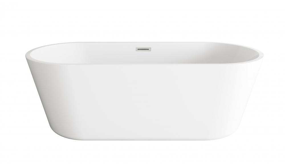 71 inch Soaking Bathtub in Glossy White with Brushed Nickel Trim