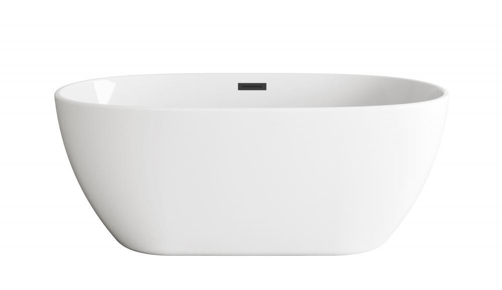 59 inch Soaking Bathtub in Glossy White with Matte Black Trim