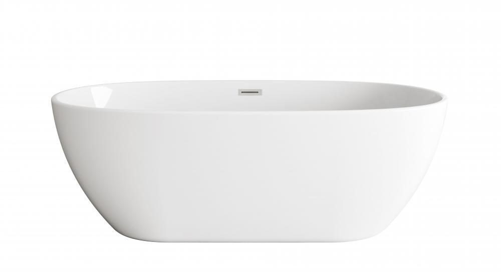 67 inch Soaking Bathtub in Glossy White with Brushed Nickel Trim