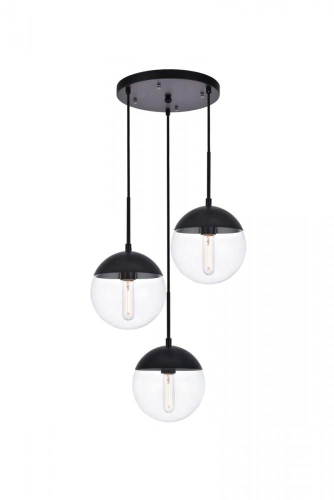 Eclipse 3 Lights Black Pendant with Clear Glass