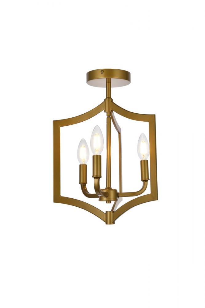 Kiera 3 lights flush mount in brass