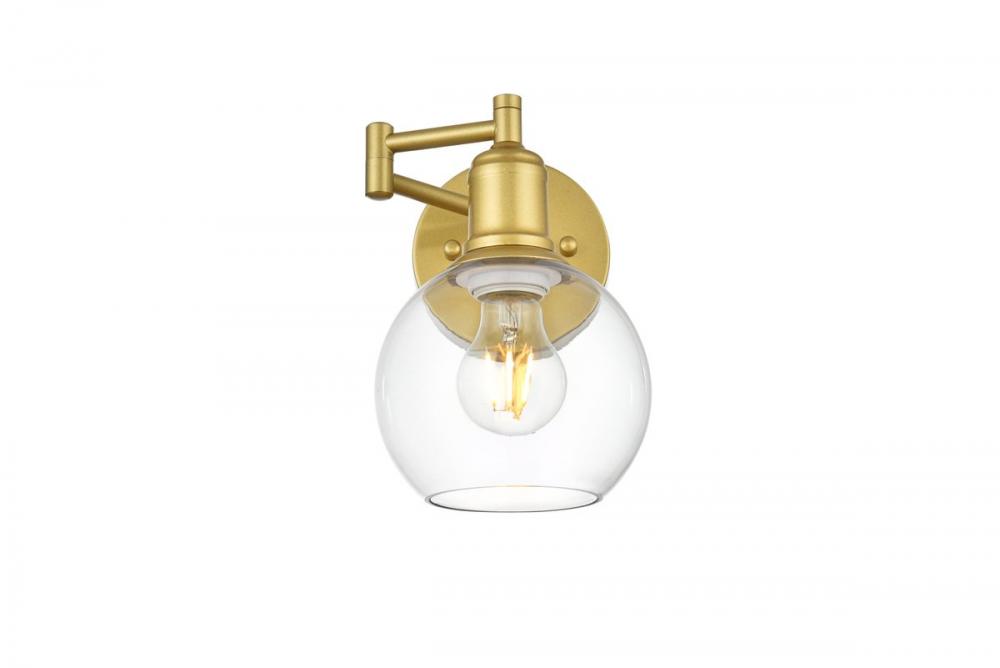 Davian 1 light Brass and Clear swing arm wall sconce