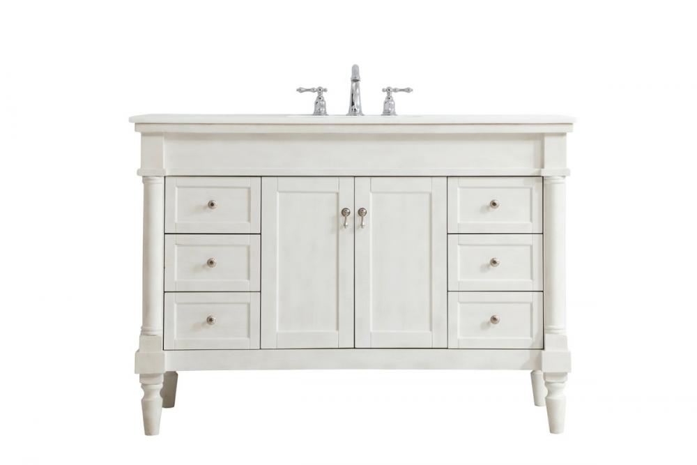 48 Inch Single Bathroom Vanity in Antique White with Ivory White Engineered Marble