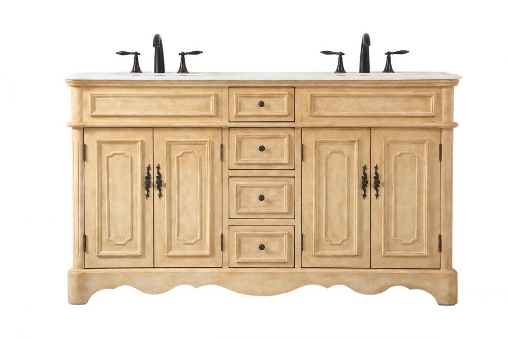 60 Inch Double Bathroom Vanity in Antique Beige