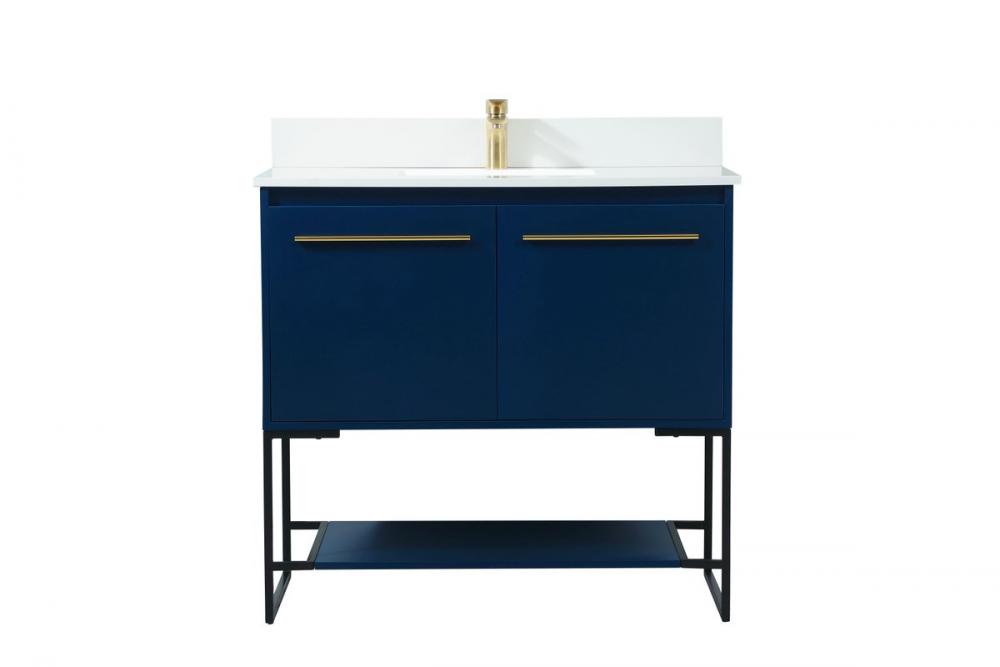 36 Inch Single Bathroom Vanity in Blue with Backsplash