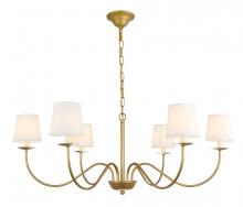 Elegant LD6103D37BR - Eclipse 6 Light Brass and White Shade Chandelier