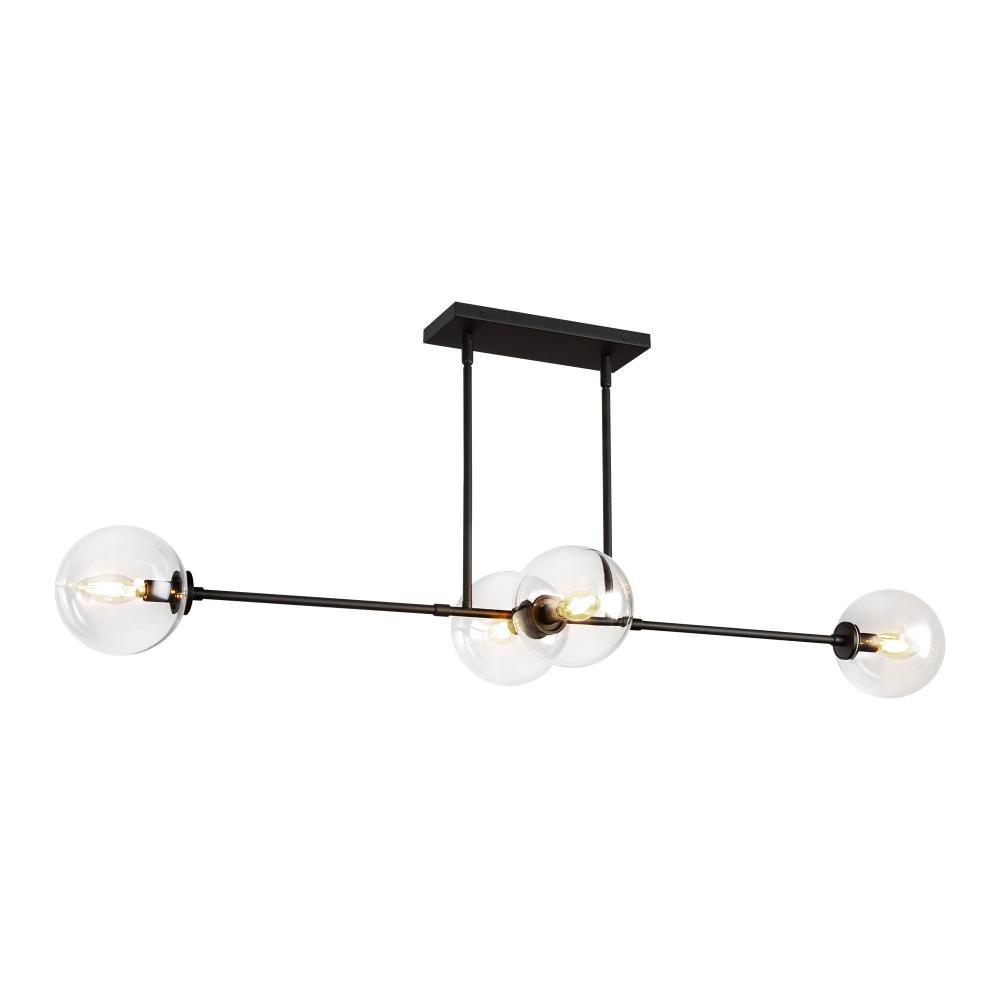 Cassia 48-in Matte Black/Clear Glass 4 Lights Linear Pendant