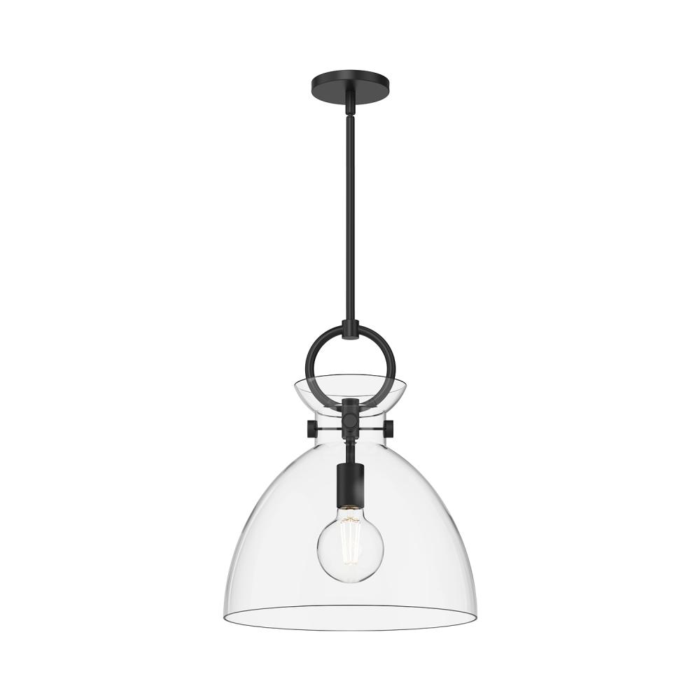 Waldo 14-in Matte Black/Clear Glass 1 Light Pendant