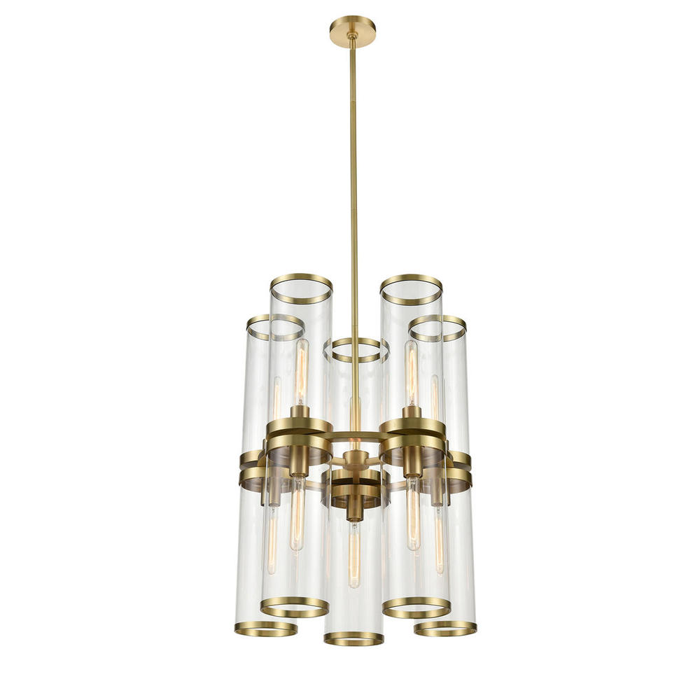 REVOLVE II CHANDELIER 10 LIGHT NATURAL BRASS CLEAR GLASS