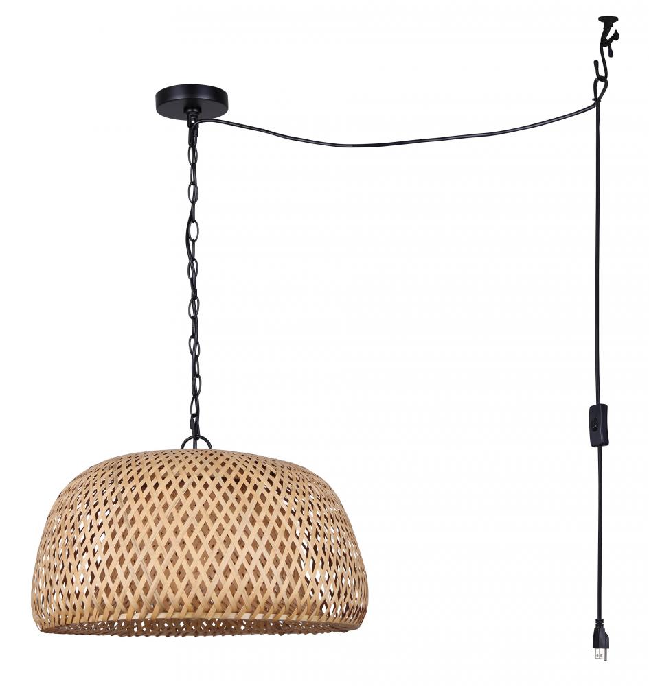 HANOI 60-Watt 1 Light Black Casual Pendant with Bamboo Bamboo Shade