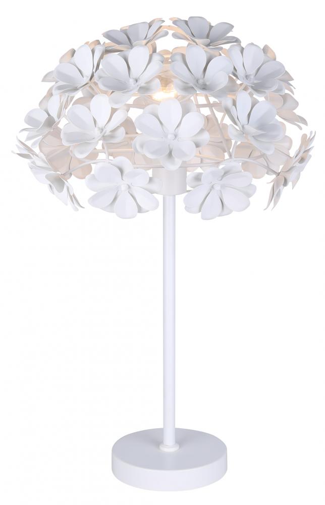 CASSIA 23 in. White Table Lamp with White Metal Floral Shade and Line Switch