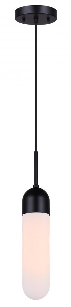 Bevin 60-Watt 1 Light Matte Black Modern Minimalist Pendant with White Glass Shade