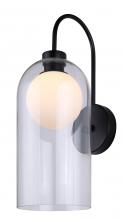 Canarm IWF1142A01BK - PELIA 7 in. 1 Light Black Sconce with Clear and Flat Opal Glass Shade