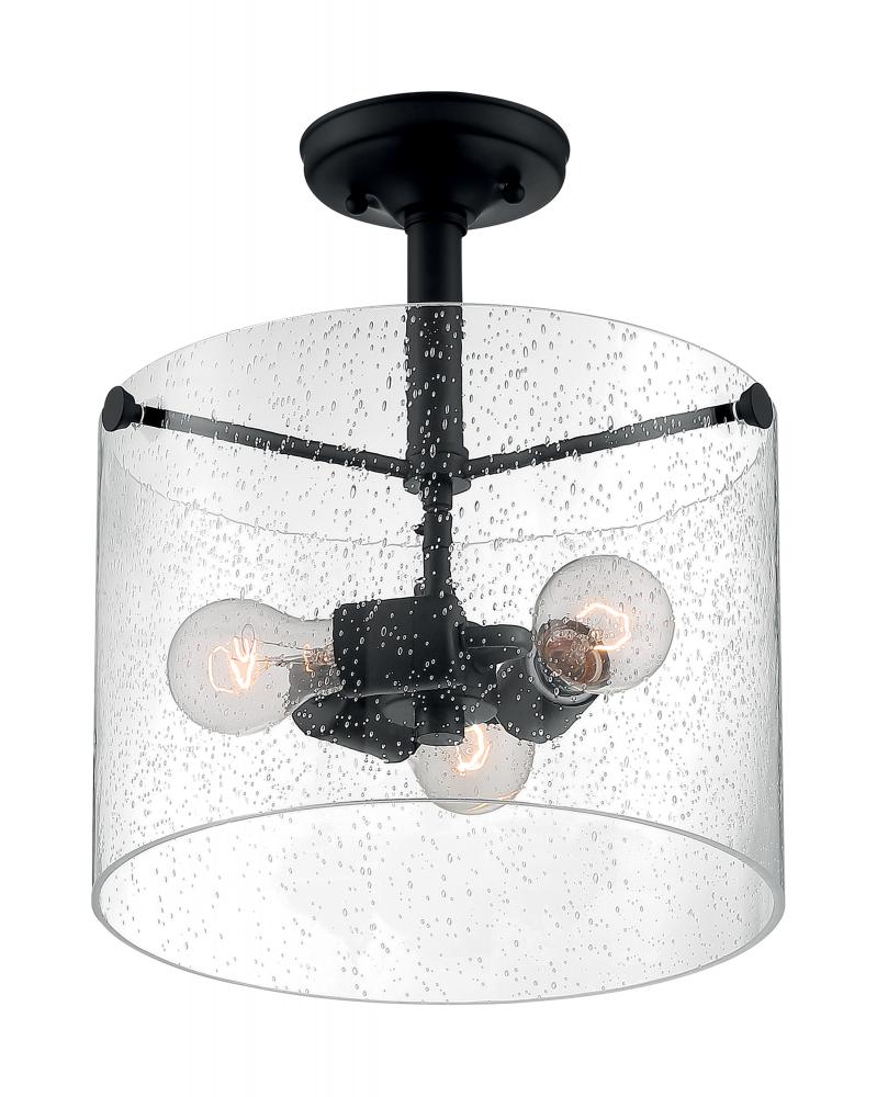 Bransel - 3 Light Semi-Flush with Seeded Glass - Matte Black Finish