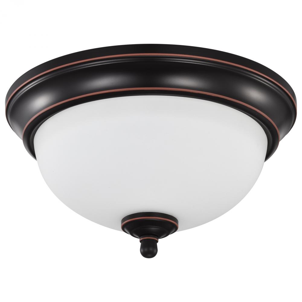 Center Lock 11 Inch LED Flush Mount; 19 Watt; 3000K; Mahogany Bronze Finish; Frosted Glass