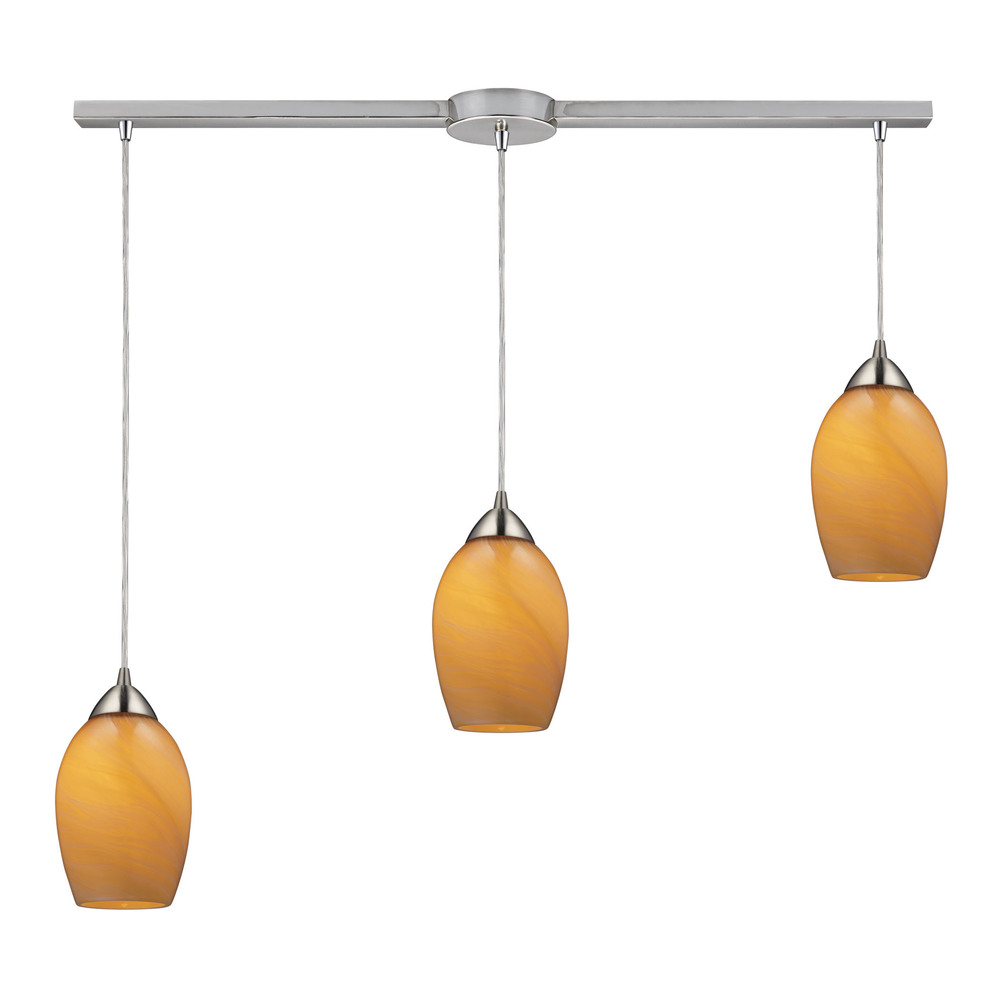 Favela 3 Light Pendant In Satin Nickel And Honey