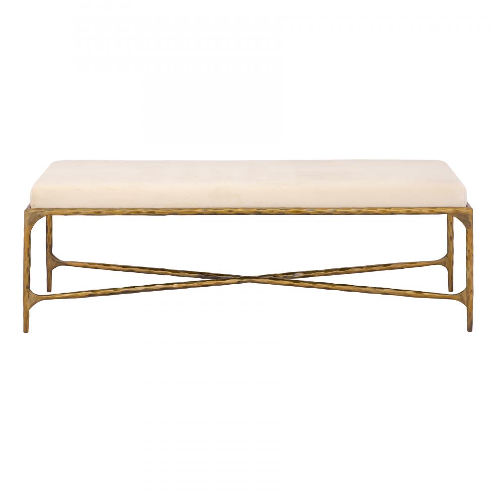 Seville Long Bench - Brass with Bone Velvet