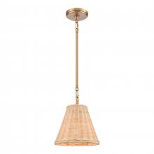 ELK Home EC89755/1 - Rydell 9'' Wide 1-Light Mini Pendant - Brushed Gold and Rattan